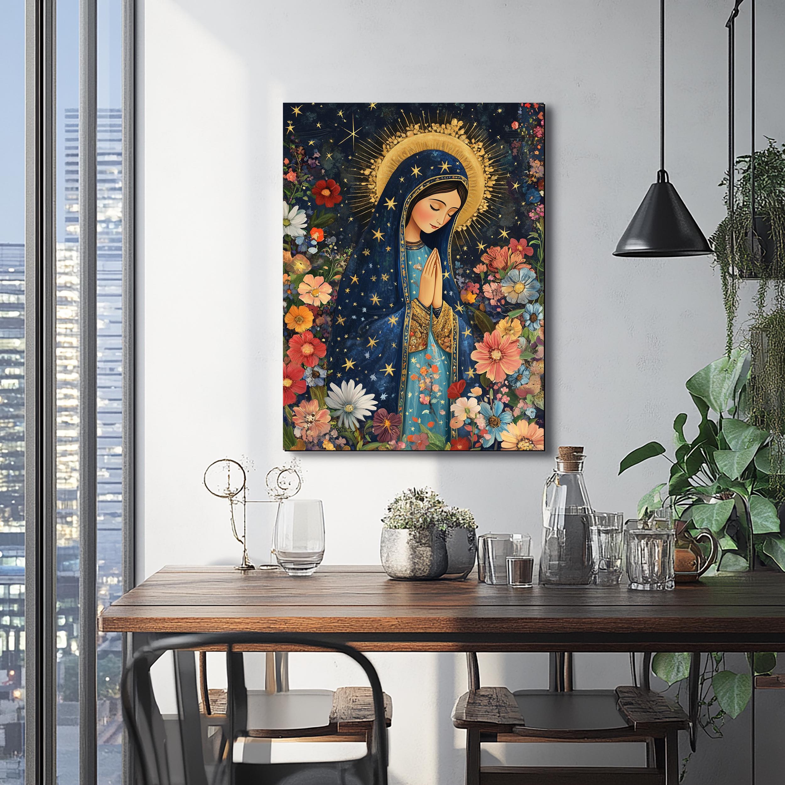 Our Lady of Guadalupe Floral Canvas Art: Catholic Virgin Mary Print - Etsy