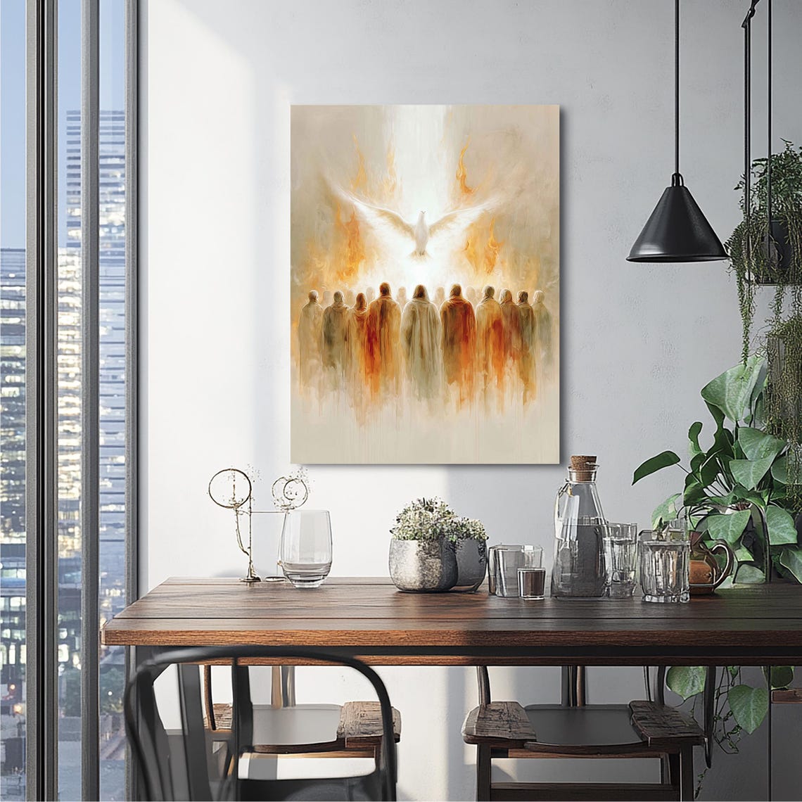 Pentecost Holy Spirit Canvas Art, Dove Descending With Apostles ...