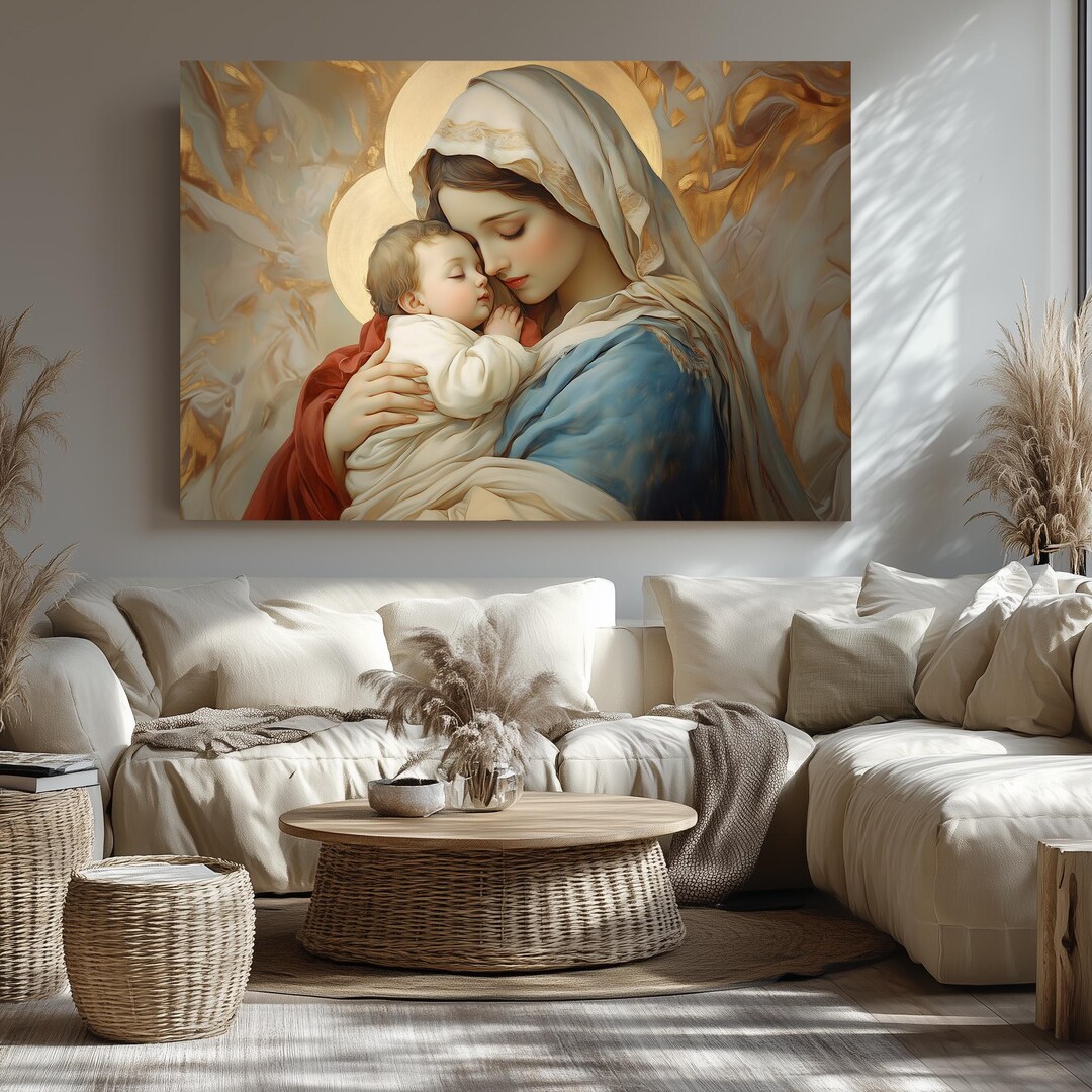 Virgin Mary and Baby Jesus Canvas Art: Catholic Home Decor - Etsy