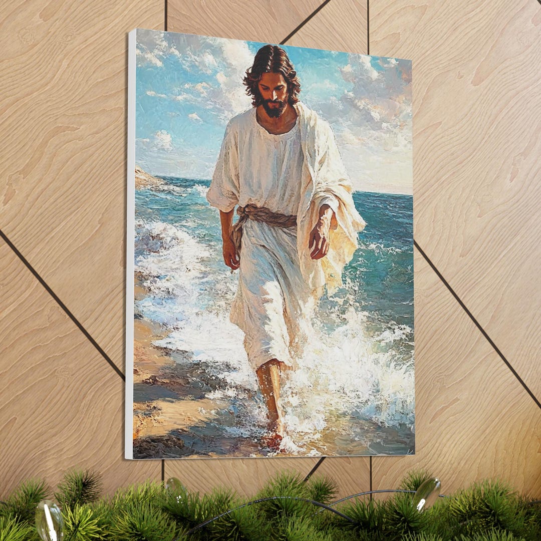Jesus Walking on the Shore Canvas Wall Art - Inspirational Religious ...