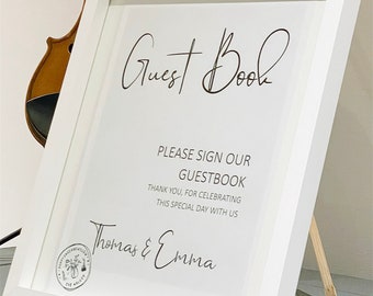 Guest Book Sign, With Glass Front and Wooden Frame, Guest Book Signage, Sign, Guest Book, Glass, Wood, Wooden