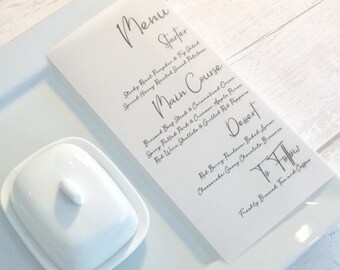 Minimal | Menus | Transulcent | Vellum | Wedding Menus | Any Occasion or Event Menus | Table Menus| Translucent Vellum Menus