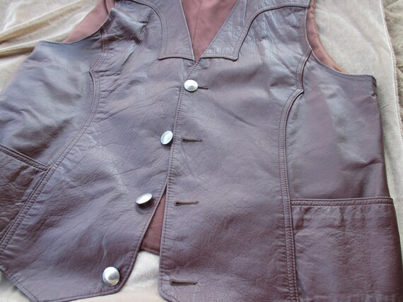 Vintage Pioneer Wear Brown Leather Vest with Buff… - image 4