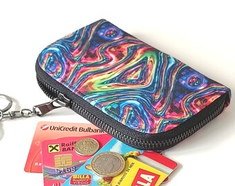 Cartera pequeña con cremallera multicolor, tarjetero, cartera vegana minimalista, monedero con cremallera, cartera fina, regalo hecho a mano para ella