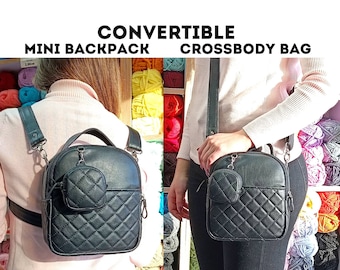 Leather Convertible Backpack: Gray & White Mini Crossbody  display picture 1
