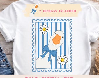 Cute Goose PNG, Coquette Goose with Bow Daisy Design, Peeking Goose Sublimation, Funny Duck Shirt Design, Preppy Animal PNG, Duck DTF Print