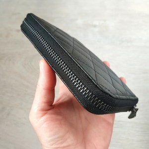 Quilted Leather Wallet Small, Credit Card Wallet, Womens Small Leather Zipper Wallet with Coin Purse, Slim Zipper Wallet Vegan Card Holder