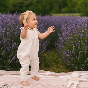 Handmade White Linen Baby Romper: Unisex Cake Smash Outfit