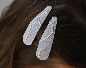 Set of Two Handmade Linen Hair Clips with Abstract Lines - Soft and Secure Hair Accessories for women and girls