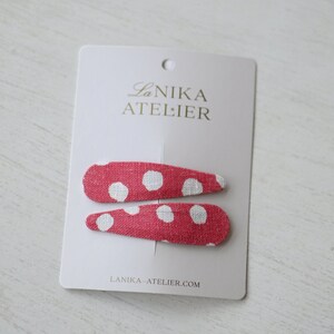 Raspberry pink polka dots hair clips, 7cm long, soft and ideal for curly or thin hair, toddler hair accessory, handmade dark pink snap clips