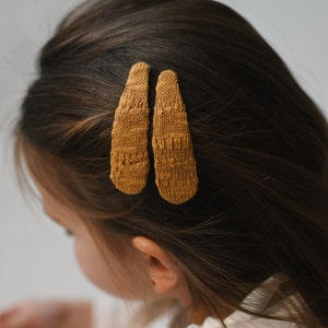 Pinces à cheveux dHalloween jaune moutarde, accessoire de cheveux de Thanksgiving pour filles et femmes, tissu doux en coton biologique tricoté, ensemble de clips instantanés image 1