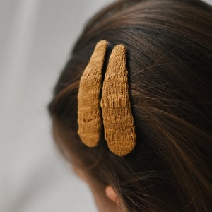 Pinces à cheveux dHalloween jaune moutarde, accessoire de cheveux de Thanksgiving pour filles et femmes, tissu doux en coton biologique tricoté, ensemble de clips instantanés image 4