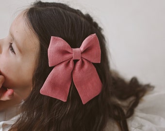 100% Linen Hair Bows - Large and Midi Sizes - Handmade in Europe, mother daughter hair styling set, birthday bow on alligator clip