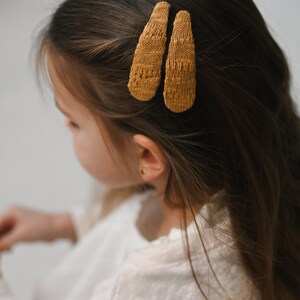 Pinces à cheveux dHalloween jaune moutarde, accessoire de cheveux de Thanksgiving pour filles et femmes, tissu doux en coton biologique tricoté, ensemble de clips instantanés image 6