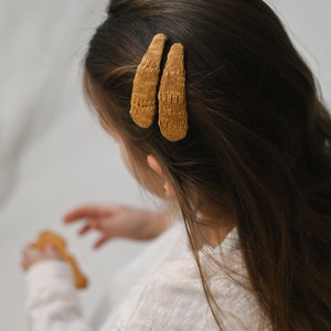 Pinces à cheveux dHalloween jaune moutarde, accessoire de cheveux de Thanksgiving pour filles et femmes, tissu doux en coton biologique tricoté, ensemble de clips instantanés image 8