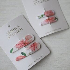 Magnolia Handmade weiche Stoff Haarspangen, 7cm oder 5cm, Haarspangen aus Leinen Stoffresten, Zero Waste Haarspangen, florale Haarspangen