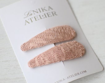 Knit pink hair clips, hair accessory that goes perfect with knit wear: pullovers, cardigans, handmade hair clips