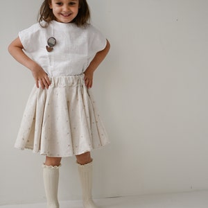 White basic linen top for girls or boys, unisex cotton/linen boxy tee, short sleeves, oversized look, fits longer, organic kids clothing, image 4