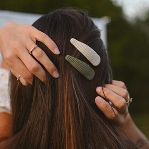 Cotton Hair Clip Set: Beige & Green Trio, Fabric Barrettes