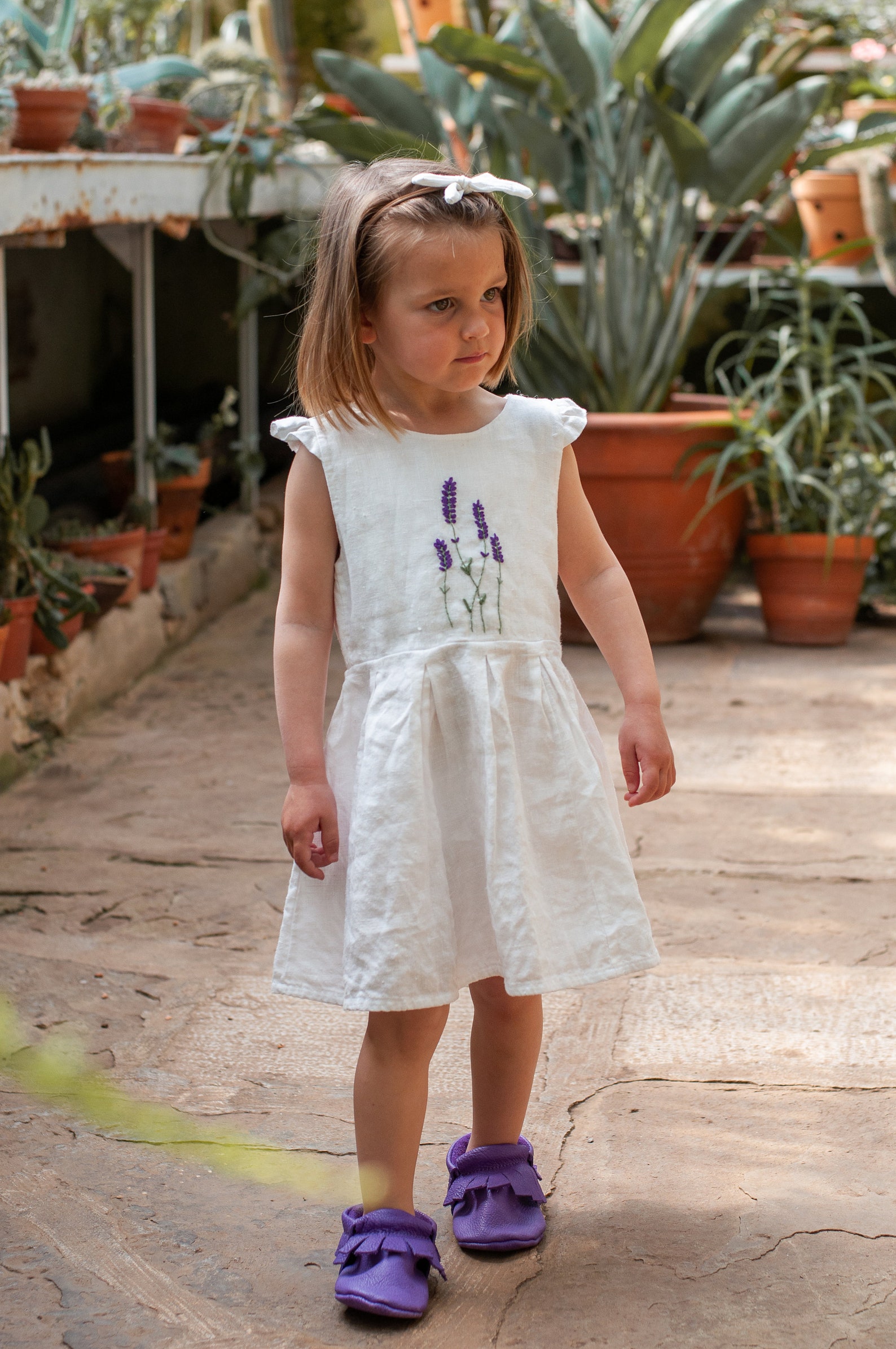Hand Embroidered Lavender Flower Dress for Girls Linen Dress Etsy