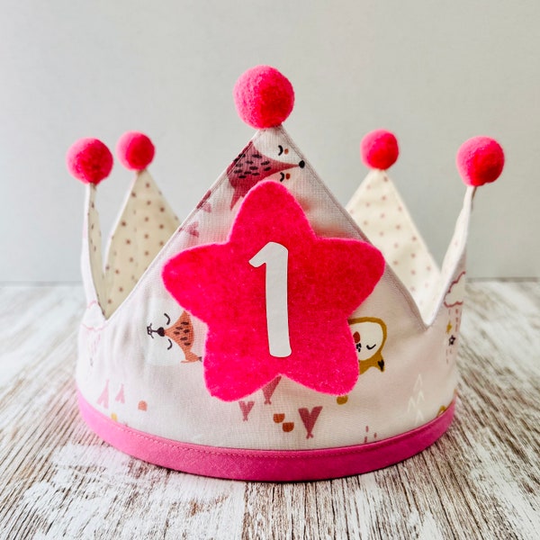 Forest Animals Fabric Birthday Crown - Handmade and Adorable Kids Party Accessory