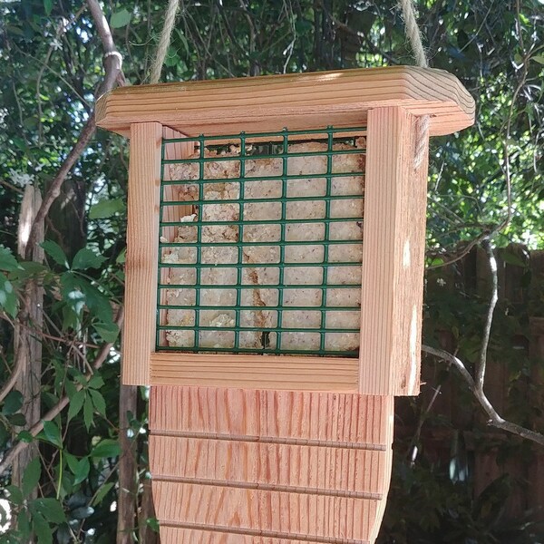 Woodpecker Feeder, tail prop, Suet feeder, Woodpeckers, Chickadees and Nuthatches, Natural Cedar