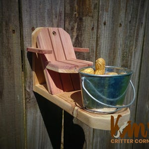 Squirrel Feeder Chair with tin Pail,  Hand-Crafted Cedar