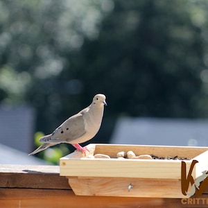Railing mounted tray bird feeder,  Platform feeder with screen bottom to keep seed dry, solid Cedar