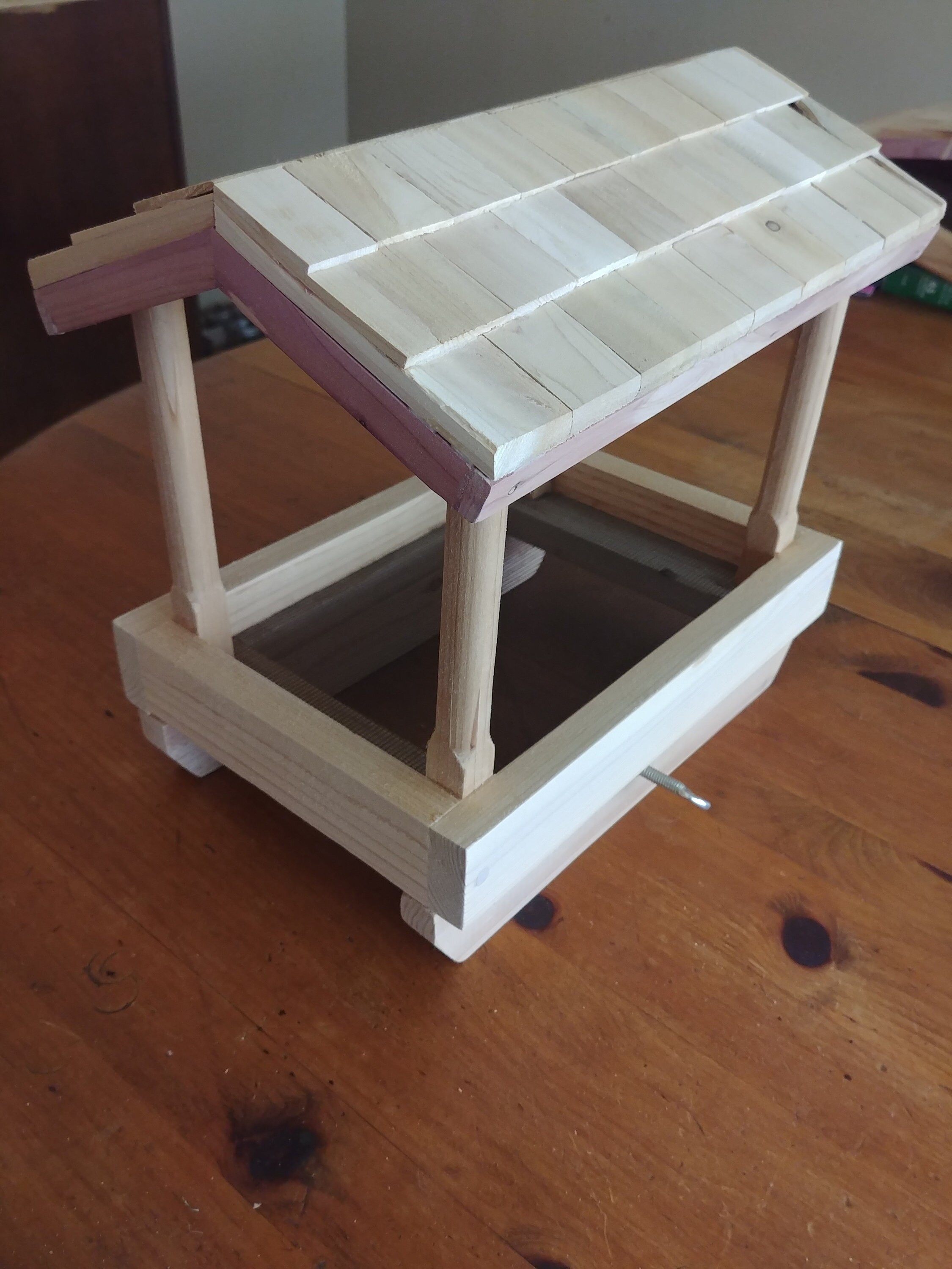 Railing mount tray bird feeder with rustic shingle roof Etsy