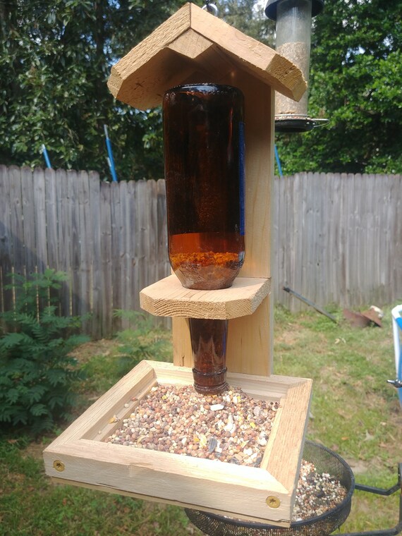 Rustic Cedar Beer Bottle Bird Feeder Etsy