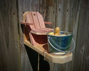 Squirrel Feeder Chair with tin Pail,  Hand-Crafted Cedar