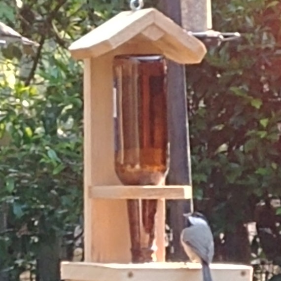 Rustic Cedar Beer Bottle Bird Feeder Etsy