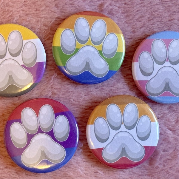 Pride Paw Button Badge Pin, Flag Furry Paw Holo 32mm