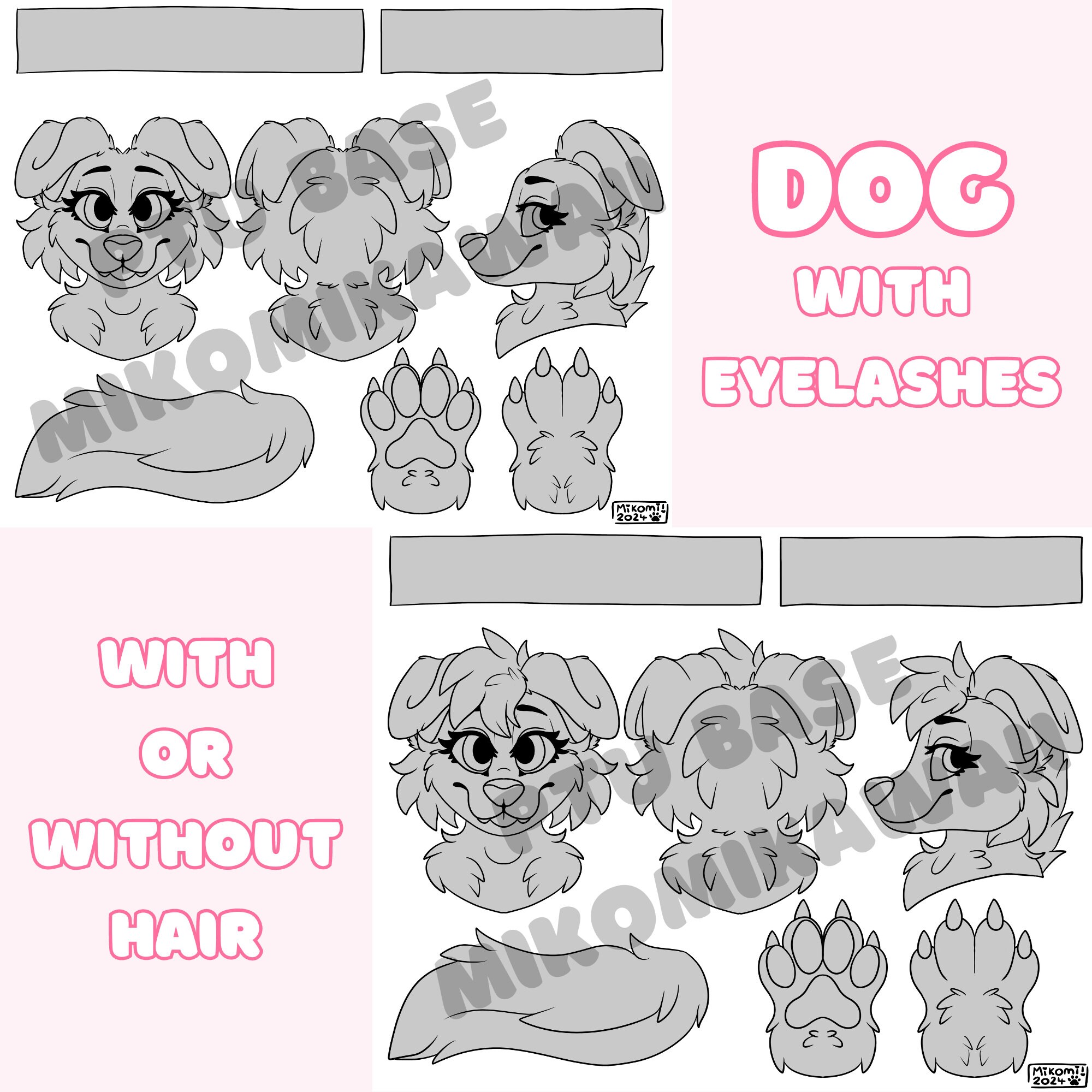 Fursuit Partial Ref Sheet Lineart , PTU Furry Art Base, Cat, Dog, Wolf ...