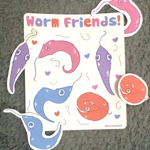 Worm Friends! Sticker Sheet And Singles - Worm On A String Stickers