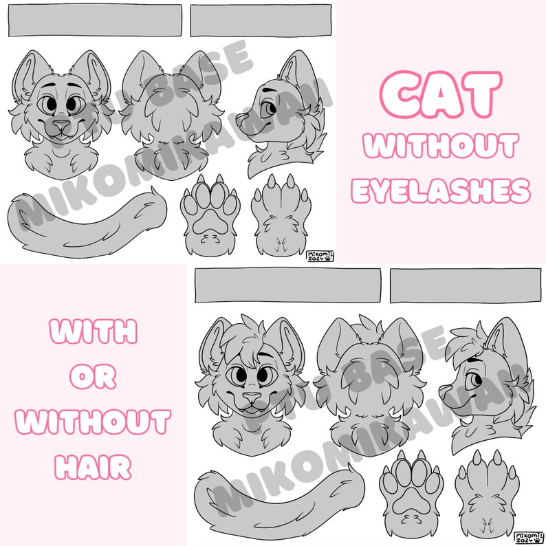 Fursuit Partial Ref Sheet Lineart , PTU Furry Art Base, Cat, Dog, Wolf ...