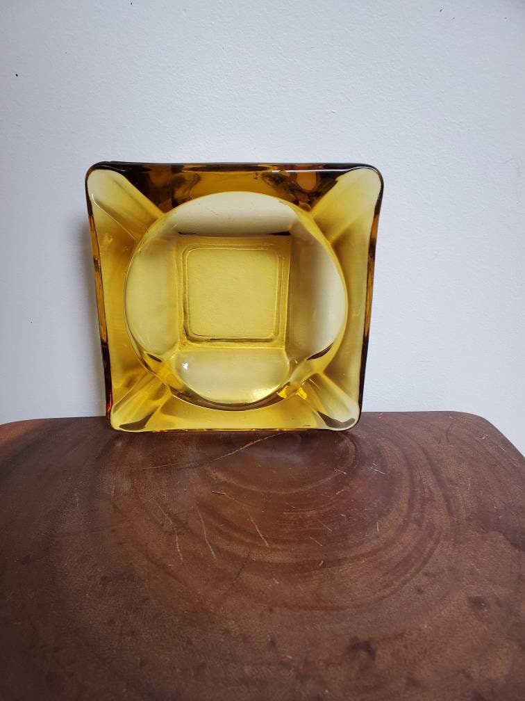 Vintage yellow glass ashtray Etsy