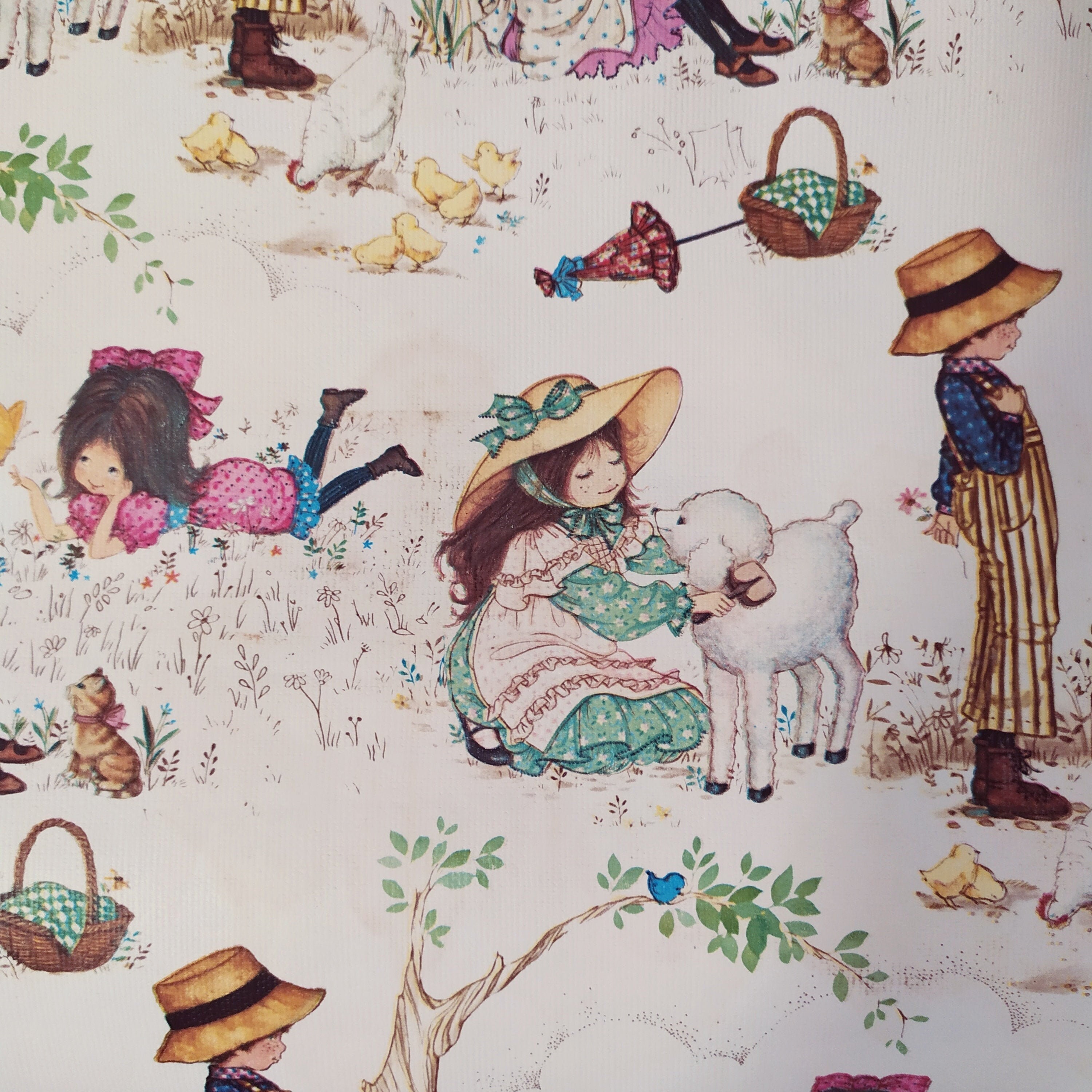 Rare.miss Petticoat.1980.papier Peint Vintage.holly Hobbie.sarah Kay.décoration Murale.chambre Petit