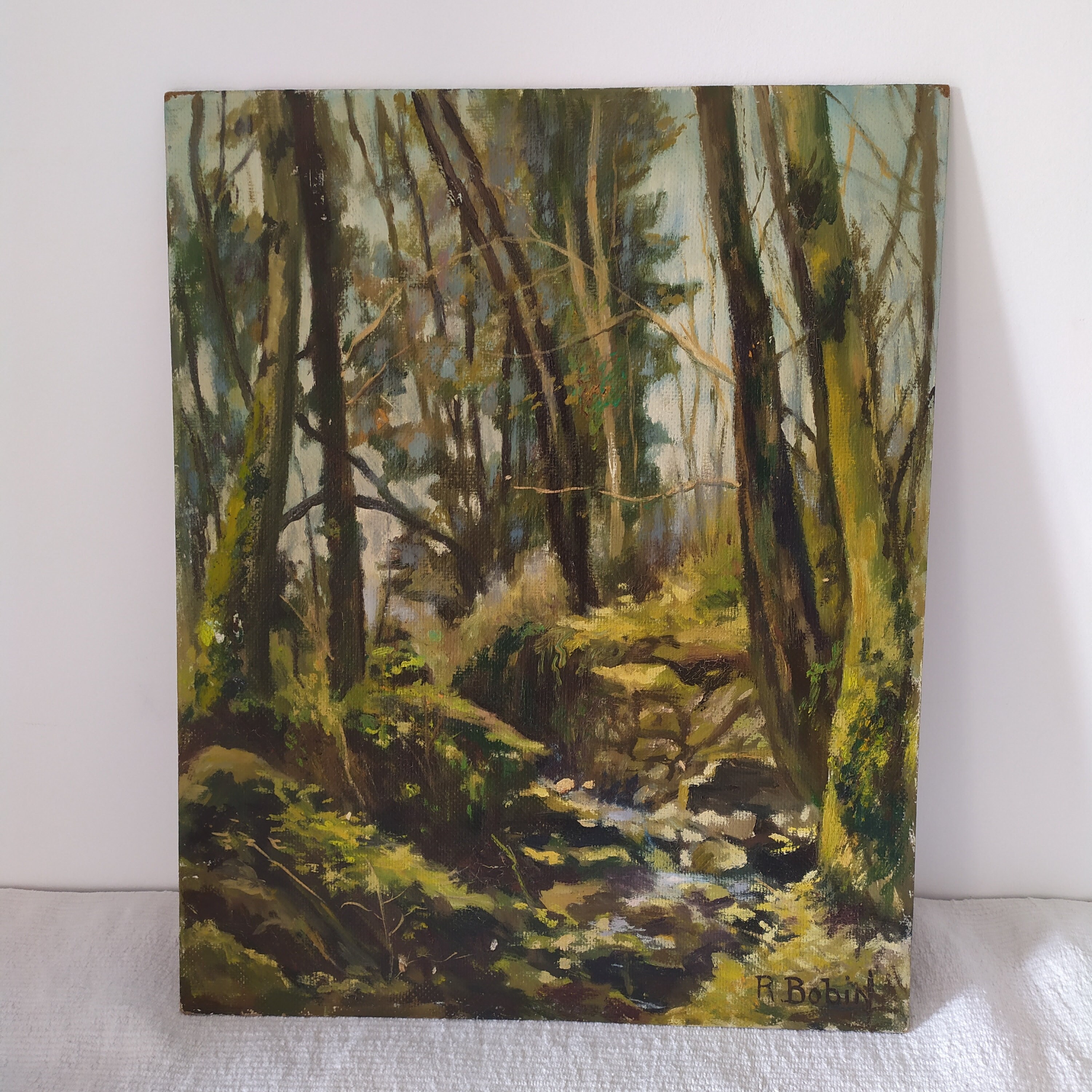 Peinture Française.1960.peinture à L'huile.peintre Français.toile Forêt.toile Naturaliste.forêt de R