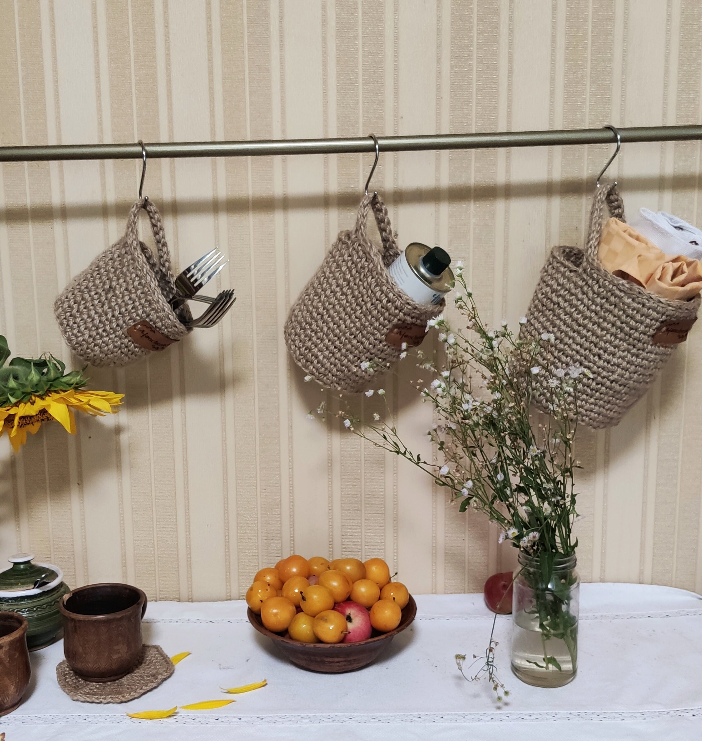 Jute Hanging Basket Set of 3 hanging Storage for the Etsy