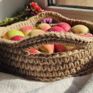 Round crochet decorative tray with handles, Small jute basket, Home organizer, Storage basket, Decorative Basket, handmade Crochet Basket