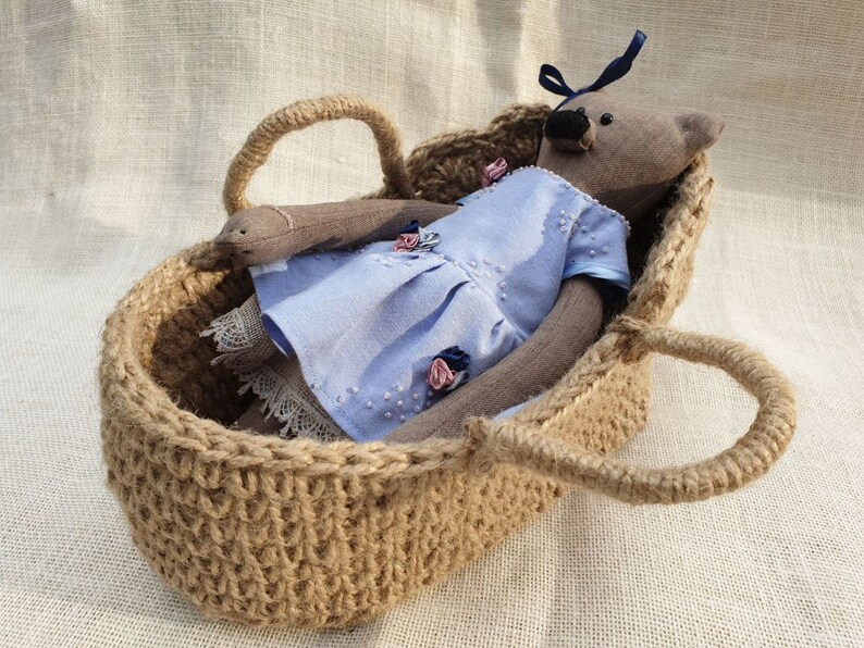 Baby Doll Carrier for Dols 1112 Inche, Doll Basket Carrier, Jute Doll Moses Basket, Doll Baby