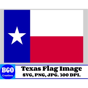May include: Texas state flag image, blue with a white star in the upper left corner, and a red horizontal stripe below.  SVG, PNG, JPG. 300 DPI.