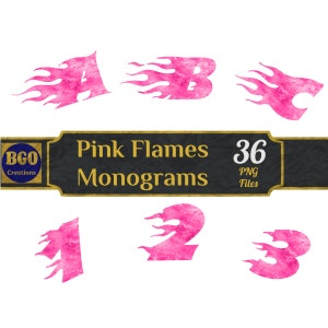 Pink Flame Letters, Flame Texture PNG Letters, Flame Monogram, Flames Alphabet, Flames PNG Monograms, Commercial use, Instant Download