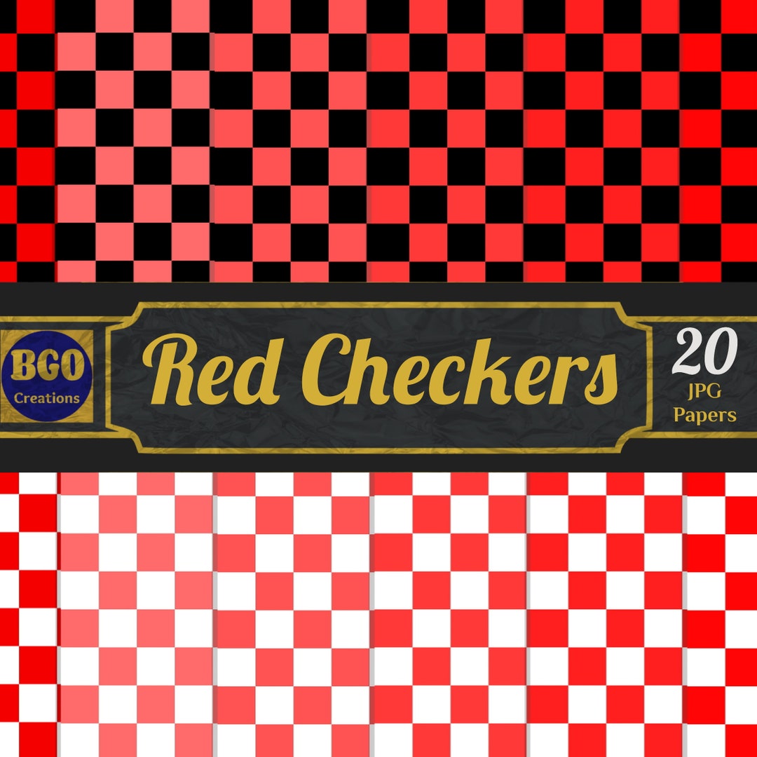 Red Checkers Digital Paper Pack, 20 Seamless Checkerboard Pattern
