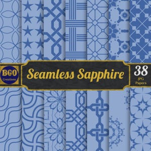 Seamless Sapphire Blue Digital Paper Pack, 38 Blue Seamless Pattern Papers, Printable Sublimation Backgrounds, Commercial use, Scrapbooking