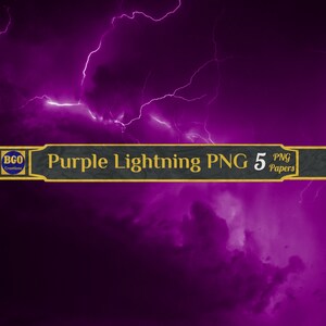 May include: Purple lightning strikes through a dark purple sky. The image is labeled "Purple Lightning PNG 5 PNG Papers".