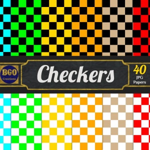Checkers Digital Paper Pack, 40 Checkerboard Printable Sublimation Background Seamless Pattern Papers, Commercial use, Scrapbooking