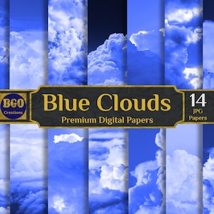 Blue Clouds Digital Paper Pack, 14 Scrapbooking Papers, Cloud Textures, Cloudy Background, Cloudy Sky Digital Paper, Sublimation Backgrounds