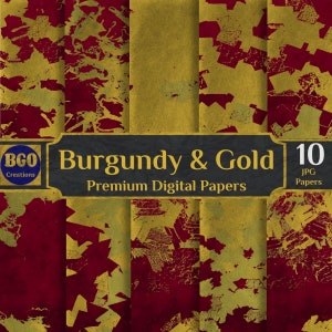 Carta digitale grunge bordeaux e oro, 10 carte glamour, schizzi di vernice astratta, sfondi a sublimazione, motivi a pennellate